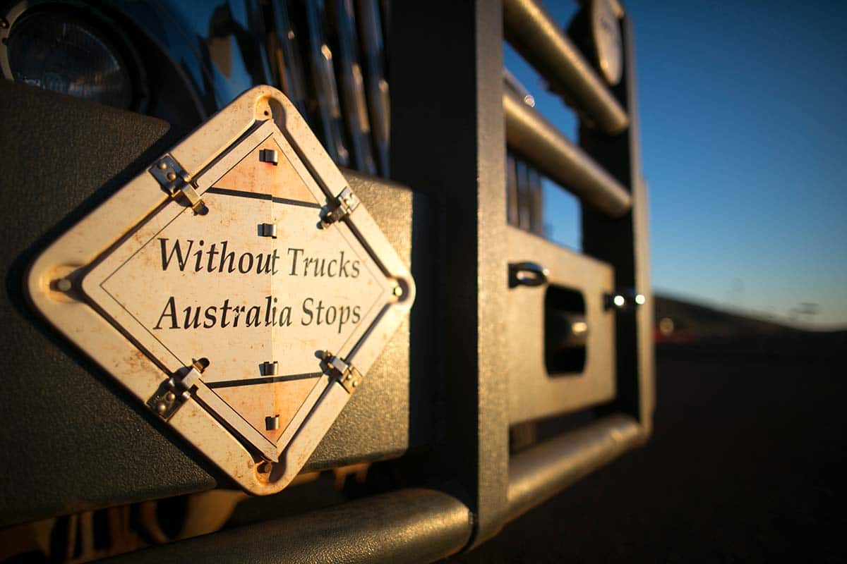 Australian truck sign isolated outback mine site Perth, Australia