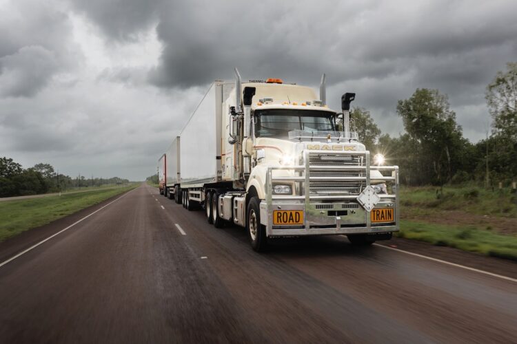 A triple roadtrain Mack Super-Liner returning from Darwin.