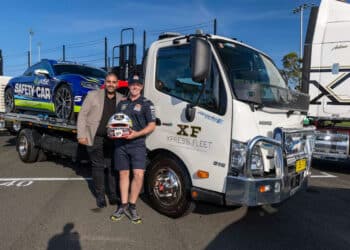 In 2025, Xpress Fleet expanded its presence in Supercars through a sponsorship with champion Will Brown with its branding displayed on his helmet. Image: Supercars.