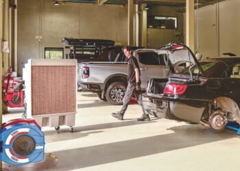 Alemlube’s evaporative
coolers ensure workshops are
comfortable for workplaces. Image: Alemlube.