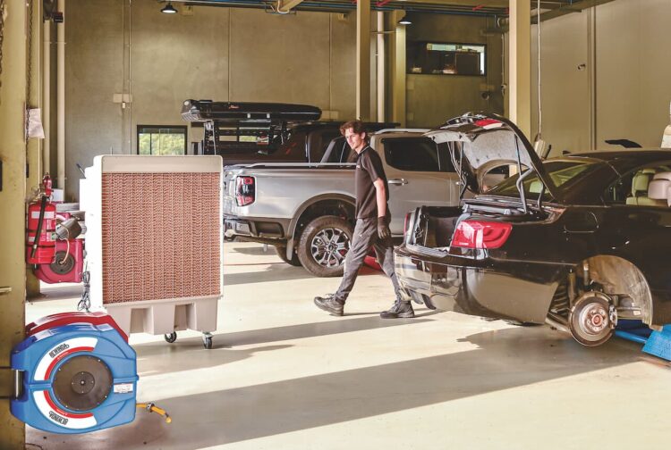 Alemlube’s evaporative
coolers ensure workshops are
comfortable for workplaces. Image: Alemlube.