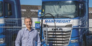 Mainfreight Europe CEO, Ben Fitts in front of one the company’s fleet of trucks. Image: Prime Creative Media/Time Giles.