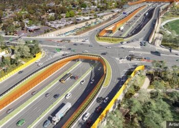 An artist impression of the new Grimshaw Street intersection over North East Link. Image: VTA.