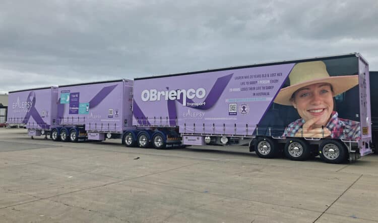 OBrienco Transport’s Epilepsy Queensland B-triple. Image: Vawdrey Australia.