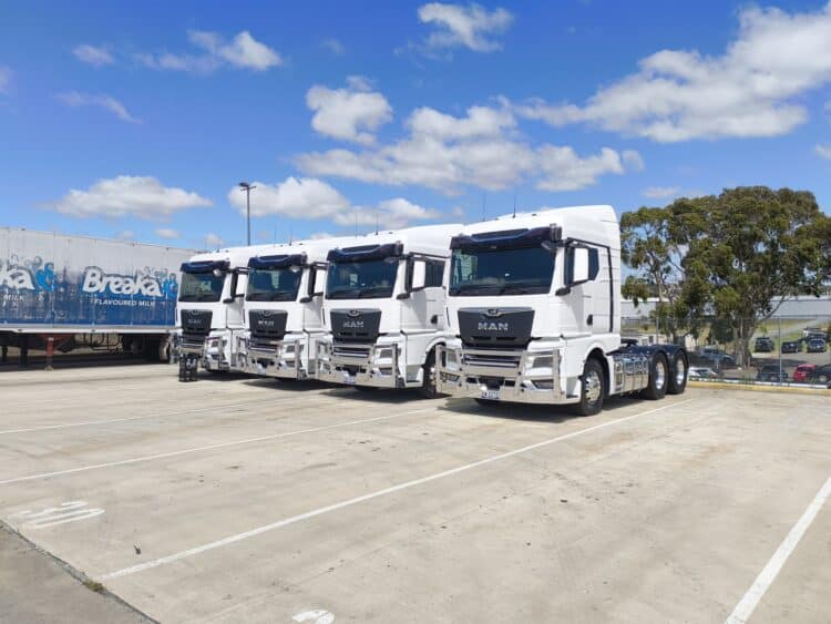 Part of Lactalis Australia's MAN fleet of trucks. Image: Penske Truck Leasing.