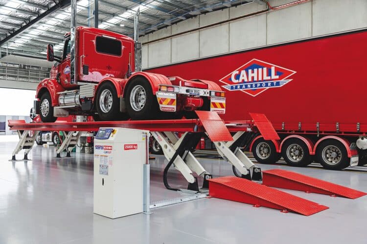 A Cahill Transport prime mover in the company’s state-of-the-art Melbourne facility. Image: Cahill Transport.